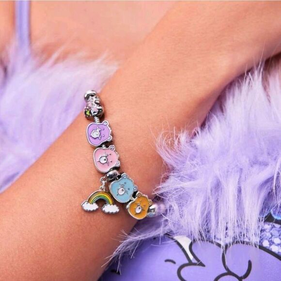 Sterling Silver Plated Care Bear Themed Loaded Charm Bracelet Adjustable Design - Picture 4 of 6